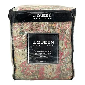 J Queen New York KATONAH Pole Top Drape Window 2 Panels & Tie Backs MULTI - Picture 1 of 6