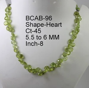 45 Ct 5.5 to 6 MM Natural Green Peridot Heart Cut Side Drilled 8 Inch Necklace - Picture 1 of 13