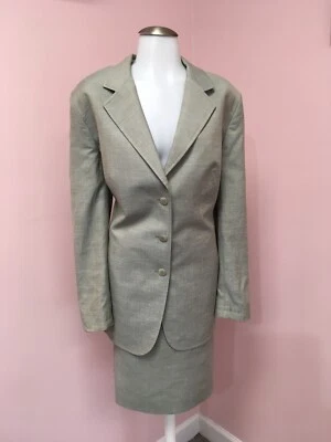 ESCADA 42 12 XL Bonito Traje Verde Salvia Seda Lino Mujer Diseñador Chaqueta Falda  Foto 1 de 4