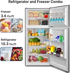 SMAD 13.9 Cu.Ft.Top Freezer Refrigerator Frost Free Fridge Stainless Steel - Picture 1 of 9