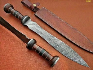 Handmade Damascus Steel Gladiator Sword/Gladius /Roman Sword With Leather Sheath - Picture 1 of 4