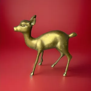 VINTAGE Brass Deer Fawn Figurine Mid Century Modern Patina - Picture 1 of 14