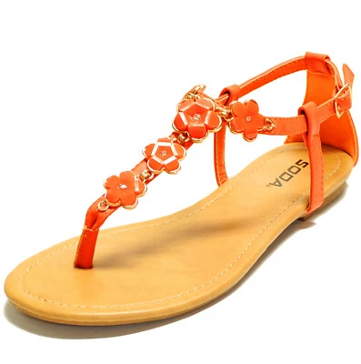 Nuevo Mujer Zapatos Sandalias T Correa Punta Abierta Informal Verano Estrás Naranja Foto 1 de 4