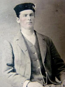 Antique TINTYPE PHOTOGRAPH, Man in Suit & Odd Hat POST MORTEM? - Picture 1 of 6