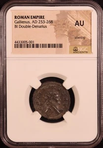Roman Empire Gallienus Double Denarius (253-268 AD) - NGC AU! Strong Strike! - Picture 1 of 10