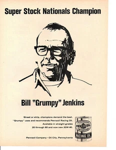 Bill Jenkins 1969/campeón de los Nacionales Super Stock ~ anuncio original Pennzoil - Imagen 1 de 1