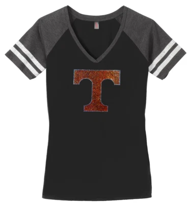 Women's Tennessee Volunteers Vols Football Ladies Bling V-neck Shirt S-3XL - Image 1 of 2