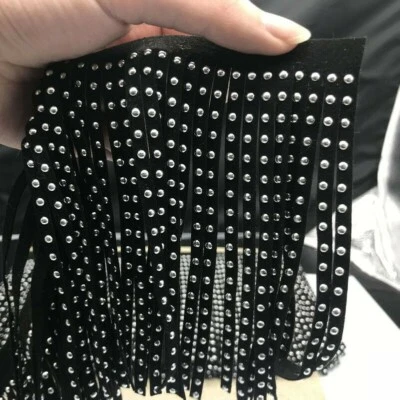 1M Rivet Bead Tassel Trim Fringe DIY Accessories Sew Craft Decor Black Wide SHP - Image 1 of 4