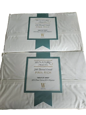 Signature by Wamsutta 280 Thr. Count 2 Twin Flat Sheets 60% Pima Cotton 40% Poly - Image 1 of 2