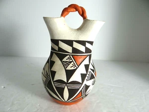 Acoma Indian Pottery Hand Painted Wedding Vase By Rose L 6" High - Picture 1 of 7