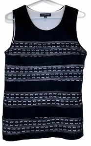 Liz Jordan Womens Size M Black Lace Striped Sleeveless Lined Blouse - Picture 1 of 3