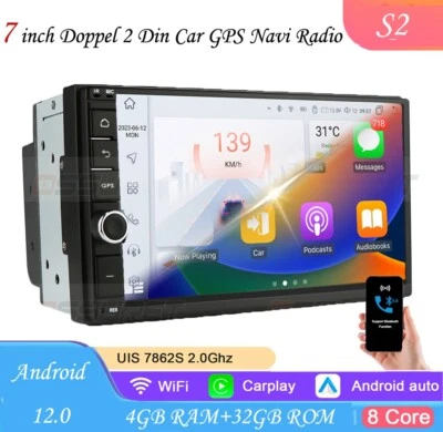 7" Android 12 Dopple 2Din 8K 4+32GB Autoradio mit GPS Navi CarPlay WiFi DSP MP5 - Bild 1 von 4