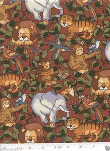 Jungle Safari Animals - Maroon Fabric Quilt Fabric - Fat Quarter - Picture 1 of 1