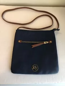 Bolso bandolera de cuero azul JOY MANGANO marrón acentos - Imagen 1 de 4