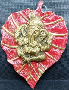 Ganesh Wall Hanging Ganpati Leaf Aluminium Metal Multi Color 18 cm Length Size - Picture 1 of 2