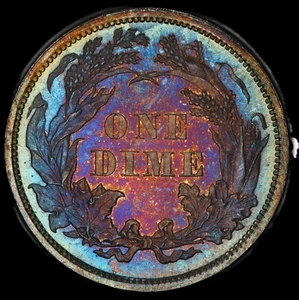 1860 10c **PCGS & CAC**PR-67+CAC SEATED LIBERTY DIME. GORGEOUS COLOR BOTH SIDES! - Picture 1 of 6