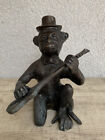 Vintage Guitar Playing Top Hat Monkey Copper Figure, Very Heavy