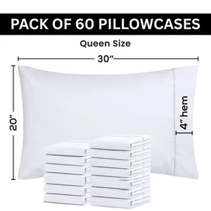 Pillowcases 60 Pack Queen Pillowcase Set Microfiber Standard Size White 20 x 30 - Picture 1 of 6