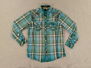 Roar Shirt Mens Large Green Plaid Western Reverse Print Explorer Signature Rock - Picture 1 of 17