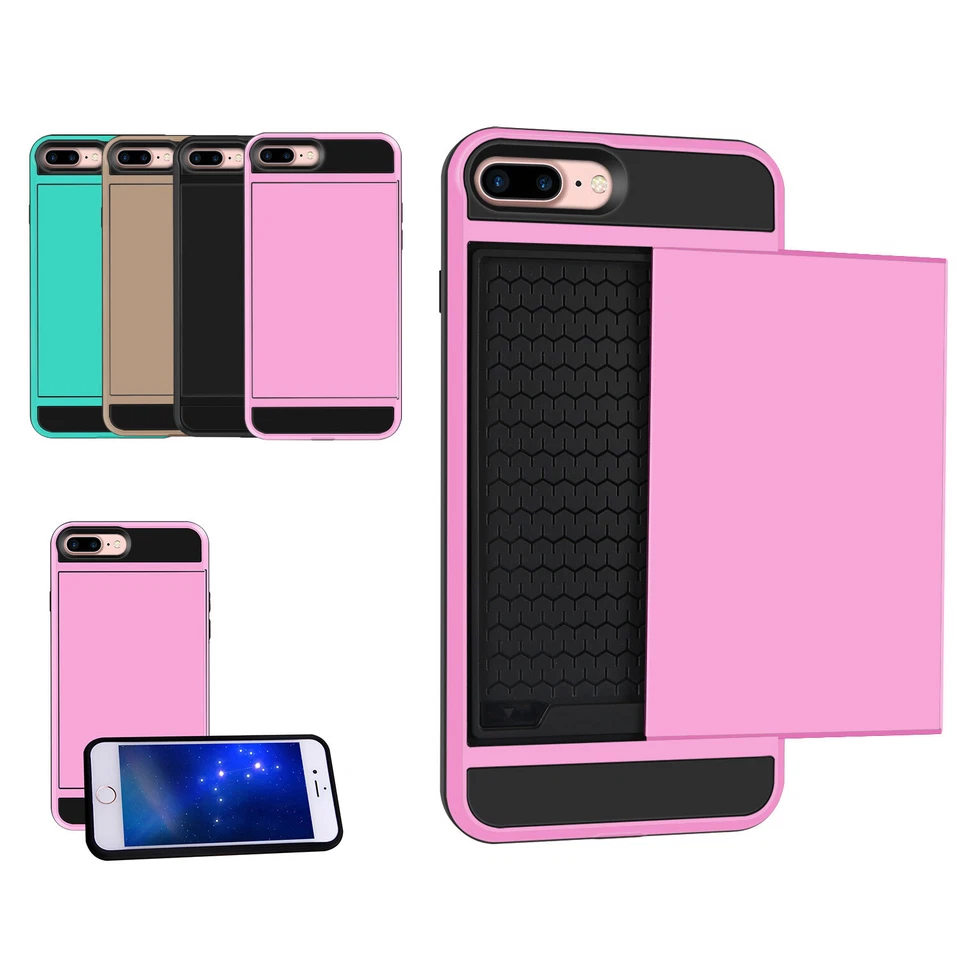 For iPhone 7 Plus 8 Plus 5.5 Wallet Case Card Pocket Hybrid Shockproof Cover - Image 1 of 1