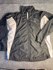 Nike Windbreaker Jacket Mens Large Black White Mesh Dri Fit Long Sleeve Full Zip - Picture 1 of 9