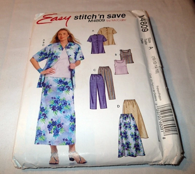 MCCALLS  STITCH 'N SAVE PATTERN 4809 ~ MISSES SHIRT SKIRT PANTS TOP SIZE 10 - 16 - Image 1 of 1