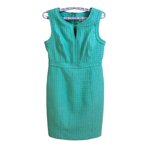 Liz Claiborne Midi Sheath Dress 8 Teal Basketweave Pockets Lined Work Office - Picture 1 of 15