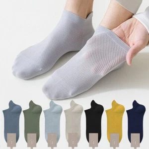 Men 96% Pure Cotton Socks Breathable Anti-bacterial Sports Mesh Thin Short Ankle - Picture 1 of 28