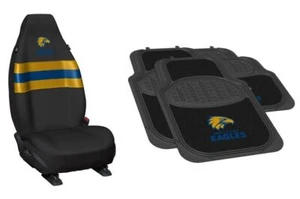 SET OF 2 WEST COAST EAGLES AFL TEAM LOGO FRONT CAR SEAT COVERS & 4 FLOOR MATS - Foto 1 di 4