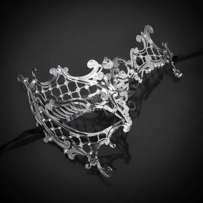 Womens Metal Phantom Filigree Laser-Cut Venetian Masquerade Prom Mask [Silver] - Image 1 of 4