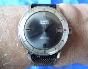 EBERHARD ACERING S/S 25 JEWEL AUTO 1968. SCHÖNES SELTENES SMOKING ZIFFERBLATT & ROULETTE DATUM - Bild 1 von 15