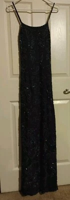 Vestido Sean Collection Lentejuelas 100% Seda Correa Espagueti Talla L Azul Foto 1 de 4