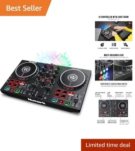 Portable DJ Controller with Integrated Lights, 2 Decks & Streaming Capabilities - Picture 1 of 9