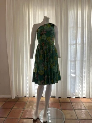 Vestido de fiesta vintage años 60 hecho a mano floral de un hombro Foto 1 de 4
