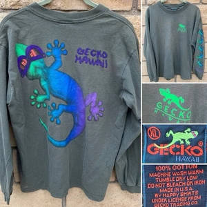 Vintage Gecko Hawaii Youth XL Long Sleeve T Shirt Neon Graphics Surf Beach Skate - Picture 1 of 24