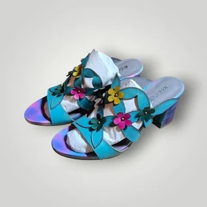 Socofy Leder Sandalen Absatz mehrfarbig geblümt S 41 Slipper Sommer - Bild 1 von 8