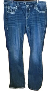 Vigoss Heritage Fit Womens Size 16x33 Embroidered Slim Boot Cut Denim Jeans - Picture 1 of 8