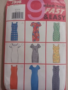 Vintage 1990s Butterick Pattern 4998 Misses Fitted Dresses Sizes 6 8 10 - Picture 1 of 2