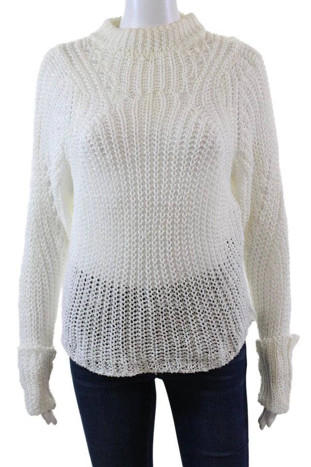 Isabel Marant Womens Linen Long Sleeve Mock Neck Loose Kit Top White Size 36 - Image 1 of 4