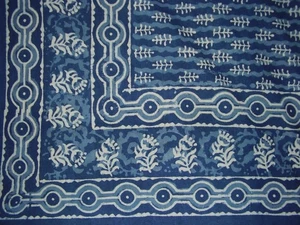 Dabu Indian Tapestry Cotton Bedspread 108" x 108" Queen-King Blue - Picture 1 of 2