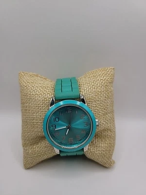 Reloj Pulsera Mujer Vintage Azul Teal Tono Plata Analógico Grandes Números Foto 1 de 4