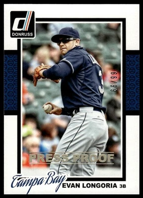 Donruss #345 Evan Longoria 2014 pruebas de prensa oro #/99 Foto 1 de 2
