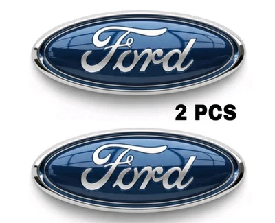 Blue & Chrome 2005-2014 Ford F150 Front Grille/ Tailgate 9 inch Oval Emblem 2 PC - Image 1 of 3