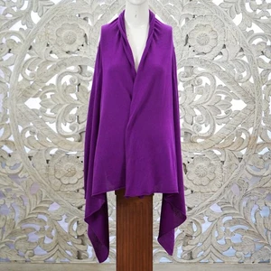 Cardigan DKNY seta misto cashmere drappeggiato aperto davanti viola donna taglia M - Foto 1 di 7