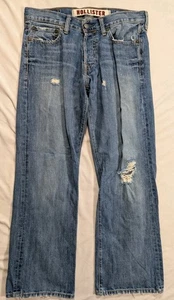 Y2k Hollister Hermosa Low Rise Bootcut Men's Blue Jeans Distressed 32x30 - Picture 1 of 15