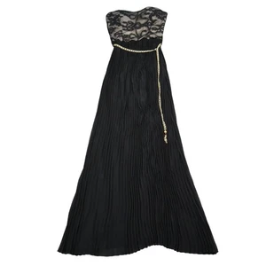 Abito lungo formale Jacaranda donna S nero senza spalline con cintura in chiffon - Foto 1 di 18