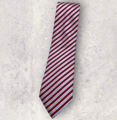 HUGO BOSS Silk Tie ITALY Red Gray Striped W:3.4" EUC - image 1 of 4