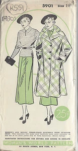 1930s Vintage Sewing Pattern B36" SWAGGER COAT, SKIRT & BLOUSE (R551) - Picture 1 of 1