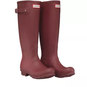 HUNTER ORIGINAL WOMENS STRIPE WELLINGTON BOOTS - DEEP RED/PINK – SIZE 3 – BNIB - Picture 1 of 12