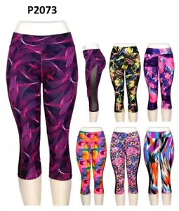 Womens Capri Yoga Workout Gym Pants Leggings Fitness Muti-Colors Black Mesh 2073 - Picture 1 of 27